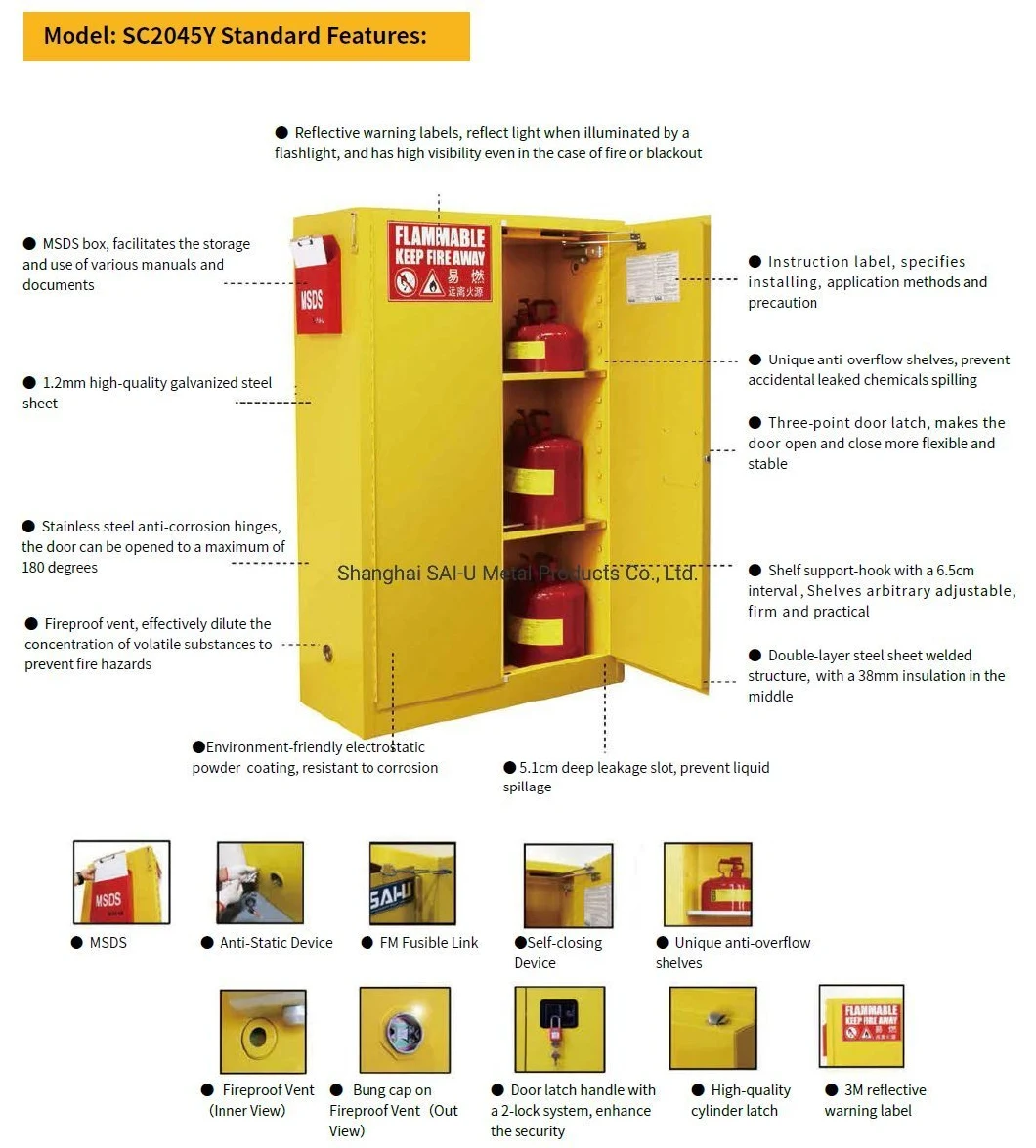 Anti Explosion Sai-U 110gal Flammable Cabinet Laboratoryl Oil Drum Safety Storage Laboratory